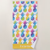 Tropische anananas Gele Waterverf Aangepaste naam Strandlaken (Voorkant)