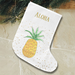 Tropische anananas Gold Stars Aloha Name Grote Kerstsok