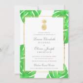 Tropische anananas Gold Wedding Invitations Kaart (Voorkant)