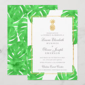 Tropische anananas Gold Wedding Invitations Kaart (Voorkant / Achterkant)