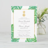 Tropische anananas Gold Wedding Invitations Kaart (Staand voorkant)
