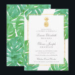 Tropische anananas Gold Wedding Invitations Kaart<br><div class="desc">Tropische anananas Gold Wedding Invitations,  het middelpunt van ons tropische anananasbruiloft collectie. Met waterverf tropische bladeren op de achtergrond met faux gouden foliën.</div>