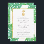 Tropische anananas Gold Wedding Invitations Kaart<br><div class="desc">Tropische anananas Gold Wedding Invitations,  het middelpunt van ons tropische anananasbruiloft collectie. Met waterverf tropische bladeren op de achtergrond met faux gouden foliën.</div>