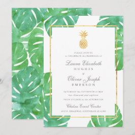 Tropische anananas Gold Wedding Invitations Kaart