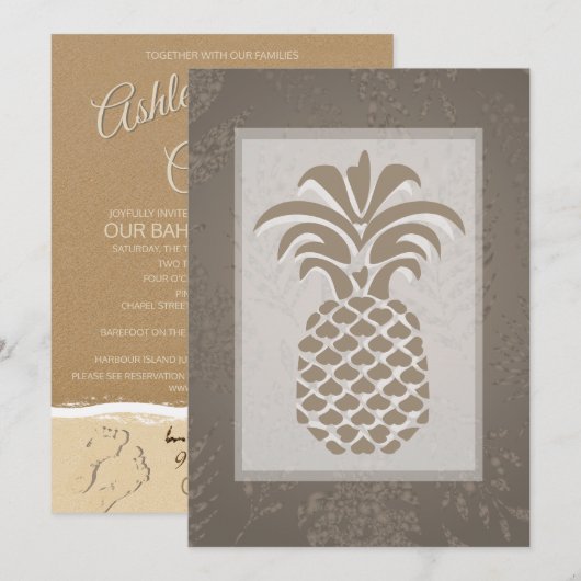 Tropische anananas Hearts Wedding Invitations Kaart (Voorkant / Achterkant)