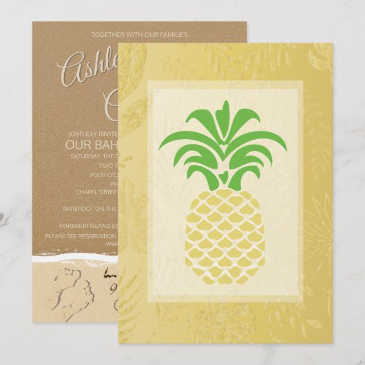 Tropische anananas Hearts Wedding Invitations Kaart (Voorkant / Achterkant)