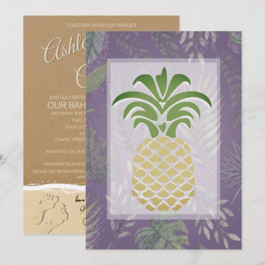 Tropische anananas Hearts Wedding Invitations Kaart (Voorkant / Achterkant)