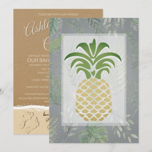 Tropische anananas Hearts Wedding Invitations Kaart (Voorkant / Achterkant)