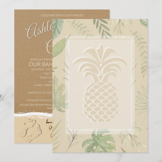 Tropische anananas Hearts Wedding Invitations Kaart (Voorkant / Achterkant)