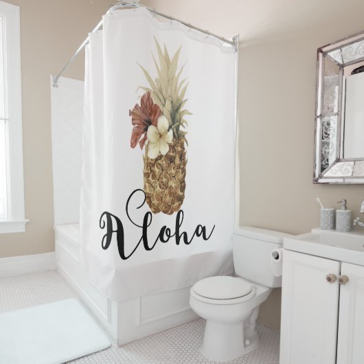  tropische anananas Hibiscus Floral Aloha Douchegordijn (In situ)