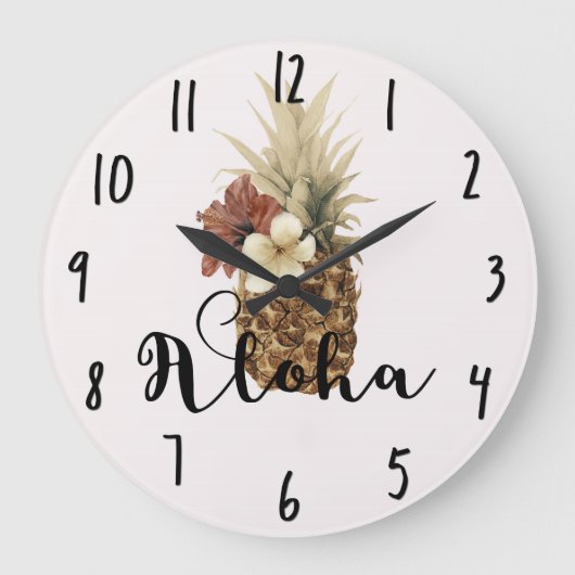 tropische anananas Hibiscus Floral Aloha Grote Klok (Voorkant)