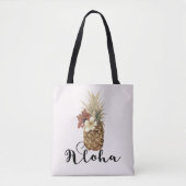  tropische anananas Hibiscus Floral Aloha Tote Bag (Voorkant)