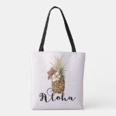  tropische anananas Hibiscus Floral Aloha Tote Bag (Achterkant)