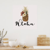  tropische anananas Hibiscus Floral Banner Poster (Keuken)