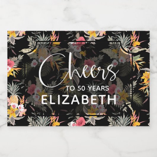 Tropische anananas Hibiscus Foliage op Black Mini Sparkling Wijnetiket (Enkel label)