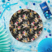 Tropische anananas Hibiscus Foliage op zwart Papieren Bordje (Feest)