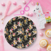 Tropische anananas Hibiscus Foliage op zwart Papieren Bordje (Feest)