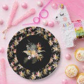 Tropische anananas Hibiscus Foliage op zwart Papieren Bordje (Feest)