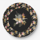 Tropische anananas Hibiscus Foliage op zwart Papieren Bordje (Voorkant)