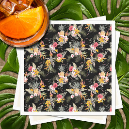 Tropische anananas Hibiscus Foliage op zwart Servet