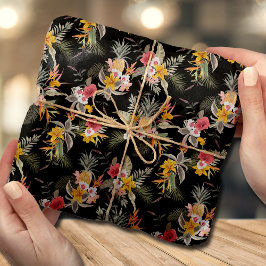 Tropische anananas Hibiscus Foliage op zwart Tissuepapier