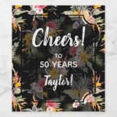 Tropische anananas Hibiscus Foliage op zwart Wijn Etiket (Enkel label)