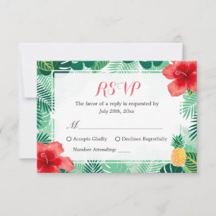 Tropische anananas Hibiscus Leaves RSVP Response Kaartje