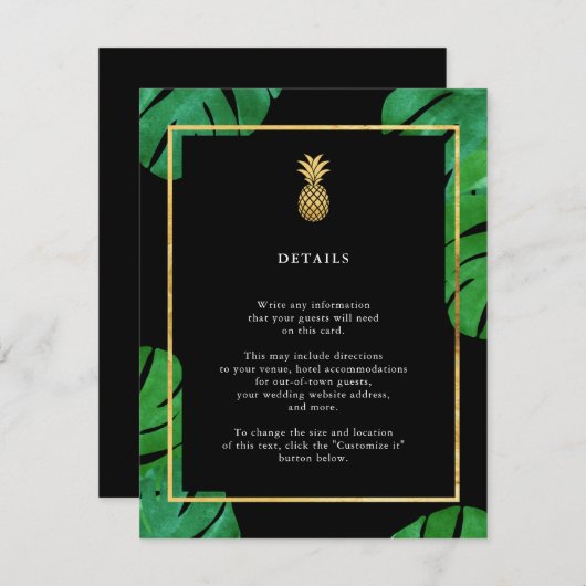 Tropische anananas Invoegen Kaarten, zwart en goud Informatiekaartje (Voorkant / Achterkant)