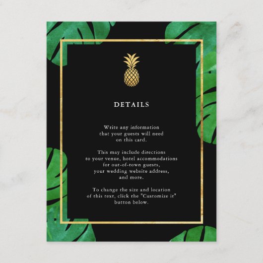Tropische anananas Invoegen Kaarten, zwart en goud Informatiekaartje (Voorkant)