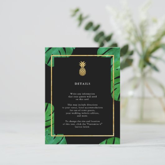 Tropische anananas Invoegen Kaarten, zwart en goud Informatiekaartje (Staand voorkant)