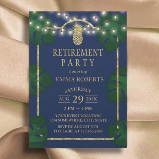 Tropische anananas marine & Gold Luau Retirement Kaart