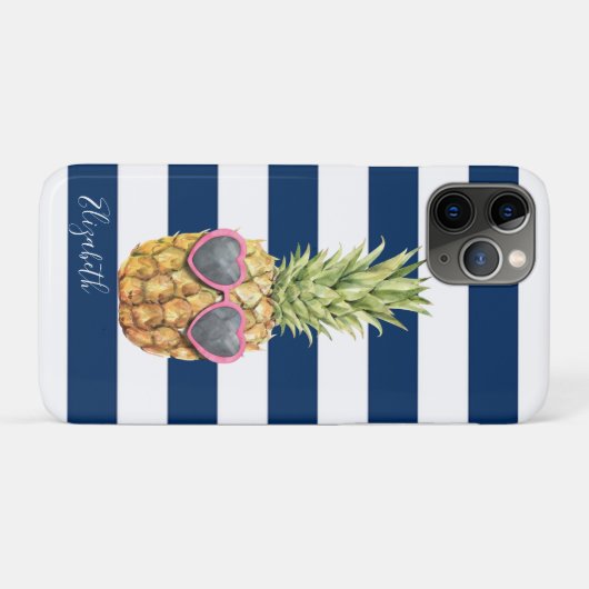Tropische anananas, marineblauw gestreept Case-Mate iPhone case (Achterkant (horizontaal))