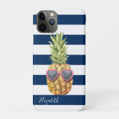 Tropische anananas, marineblauw gestreept Case-Mate iPhone case (Achterkant)