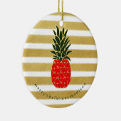 Tropische anananas met rode gouden en groene kerst keramisch ornament (Rechts)