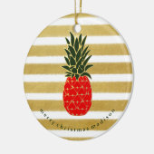 Tropische anananas met rode gouden en groene kerst keramisch ornament (Links)