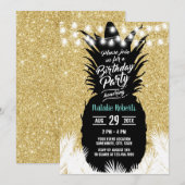 Tropische anananas Modern Gold Glitter Birthday Kaart (Voorkant / Achterkant)