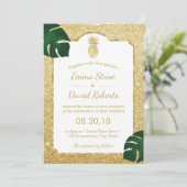 Tropische anananas Modern Gold Glitter Wedding Kaart (Staand voorkant)