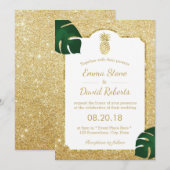 Tropische anananas Modern Gold Glitter Wedding Kaart (Voorkant / Achterkant)