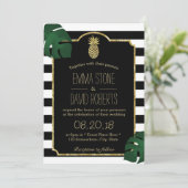 Tropische anananas Modern Stripes Hawaiian Wedding Kaart (Staand voorkant)
