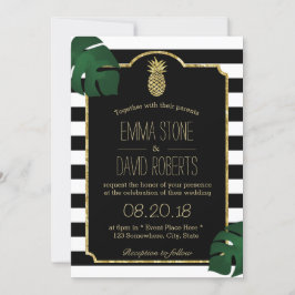 Tropische anananas Modern Stripes Hawaiian Wedding Kaart