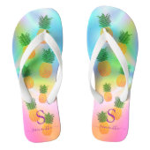 Tropische anananas Monogrammed Holographic Summer Teenslippers (Voetbed)