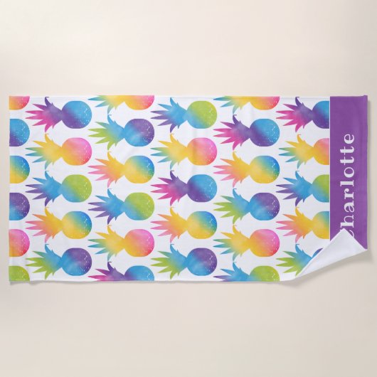 Tropische anananas Paarse Waterverf Strandlaken (Voorkant)