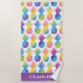 Tropische anananas Paarse Waterverf Strandlaken (Voorkant)