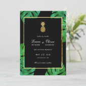Tropische anananas Save the Date, Black and Gold Date (Staand voorkant)