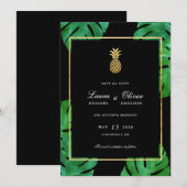 Tropische anananas Save the Date, Black and Gold Date (Voorkant / Achterkant)
