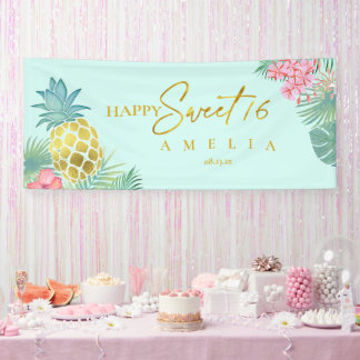Tropische anananas Sweet 16 Happy Birthday ID922 Spandoek