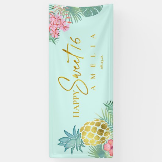 Tropische anananas Sweet 16 Happy Birthday ID922 Spandoek (Verticaal)