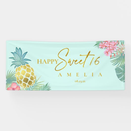 Tropische anananas Sweet 16 Happy Birthday ID922 Spandoek (Horizontaal)