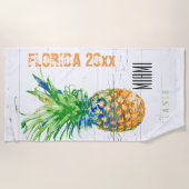 Tropische anananas voegt Naam, Jaar en Plaats toe Strandlaken (Voorkant)