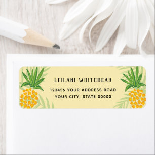 Tropische anananas Waterverf Gele streep Etiket